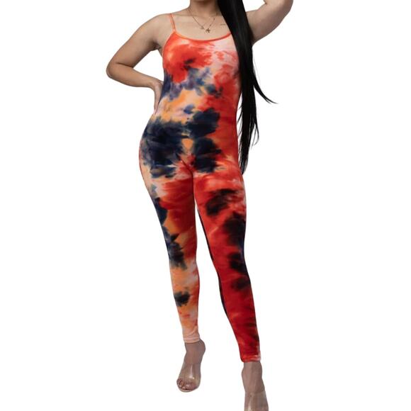Roma Concept Jumpsuit XL Colorful Tie-dye Velvet Velour Stretchy Hippie Rainbow - Picture 1 of 15